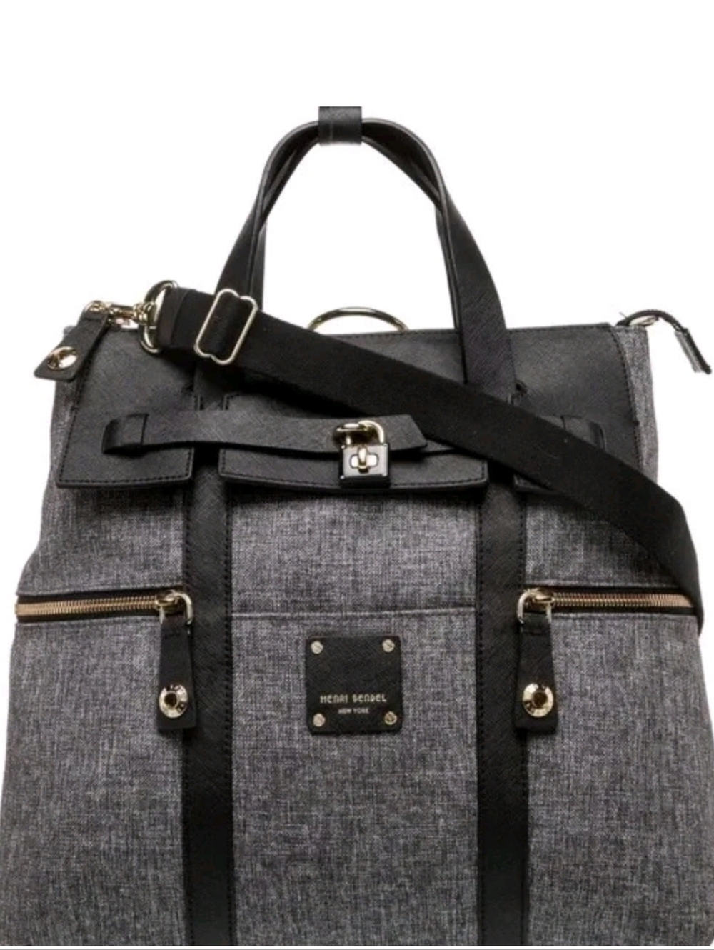 Henri Bendel Jetsetter 3-Way Convertible Backpack Grey Tweed Leather NWOT Rare